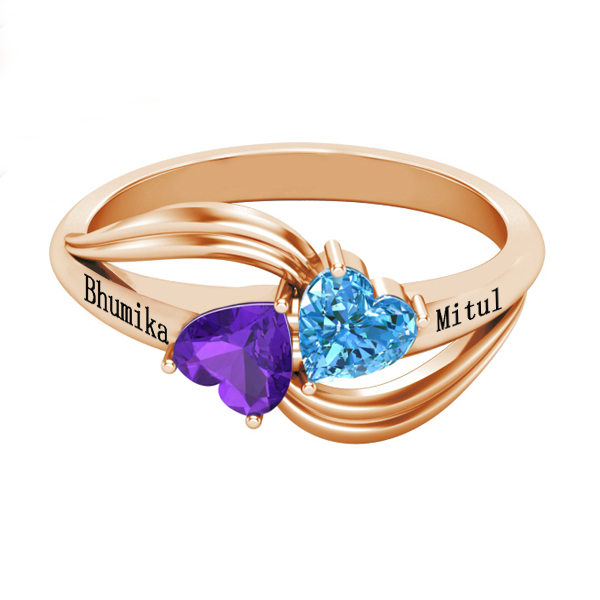 Personalizzabile 2 Nome Anello Con Birthstones