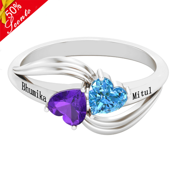 Personalizzabile 2 Nome Anello Con Birthstones